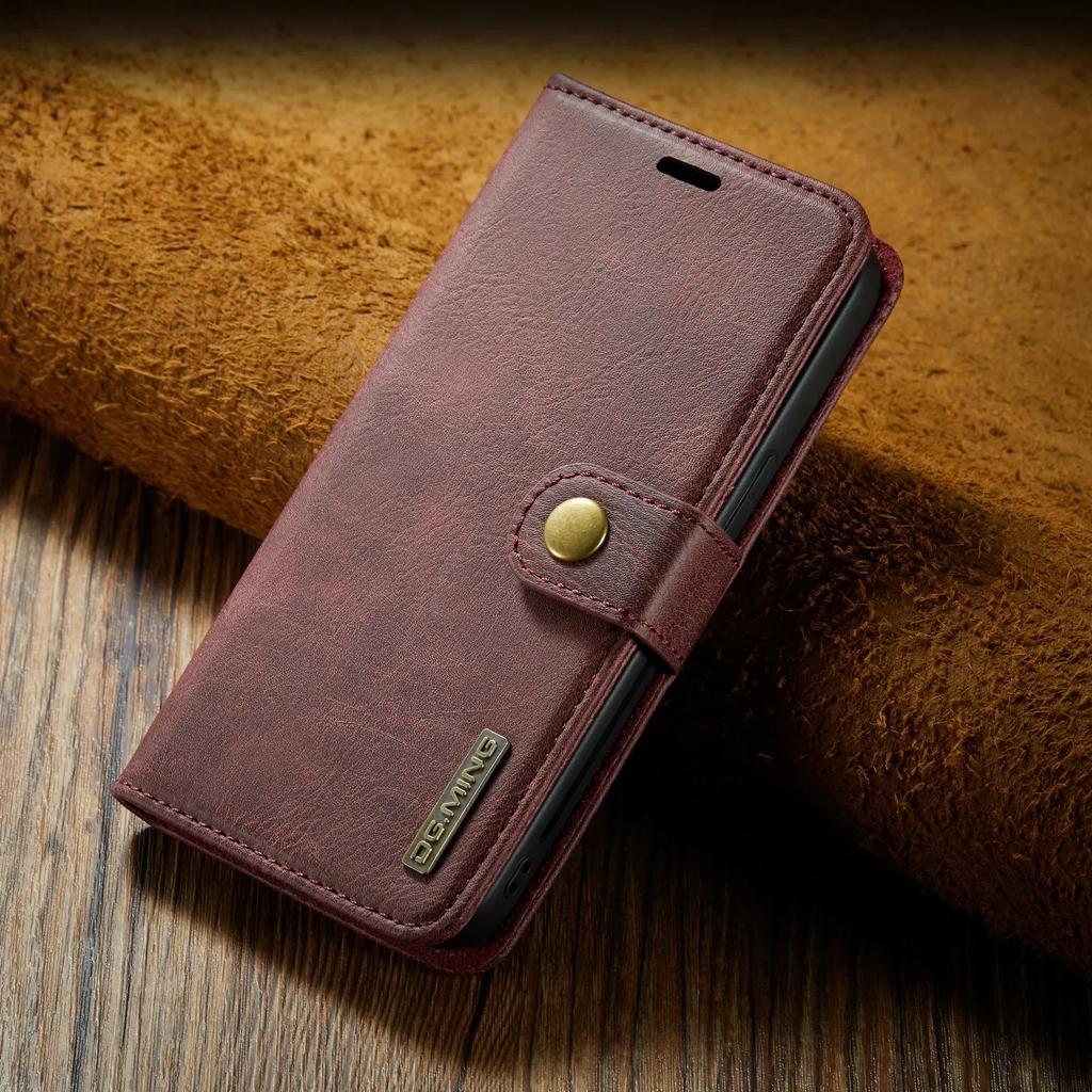 DG.Ming para IPhone 17 16 Pro Max 15 14Plus 12 11 13Mini Lujosa Funda tipo Cartera de 2 Plegados Funda con Tapa Magnética de Cuero Desmontable