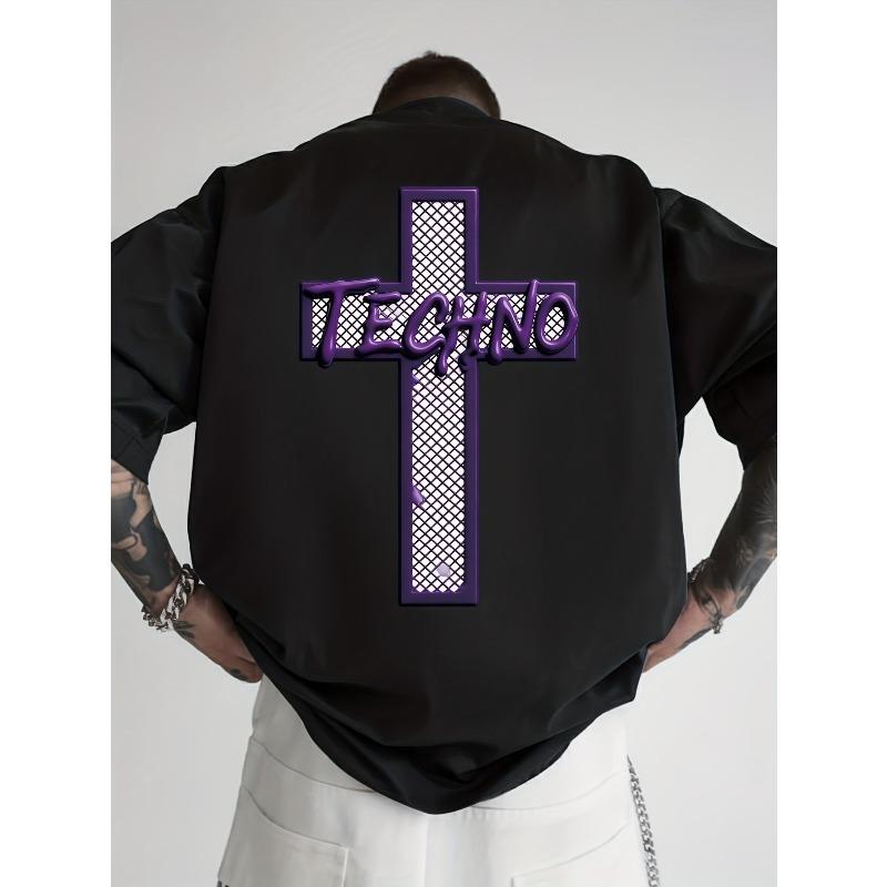 Europäische Größen Herrenmode Bedrucktes T-ShiA Schwarzer Rechteckiger Rahmen mit Weißem Vertikal gestreiftem Aufdruck T-Shirt, Mit Aufdruck auf der Rückseite