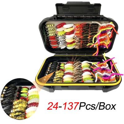 24-137Pcs Wet Dry Insects Flies Fly Fishing Lures Bait High Carbon Steel Hook Fish Tackle With Perfect Box Tackle for Carp Trout