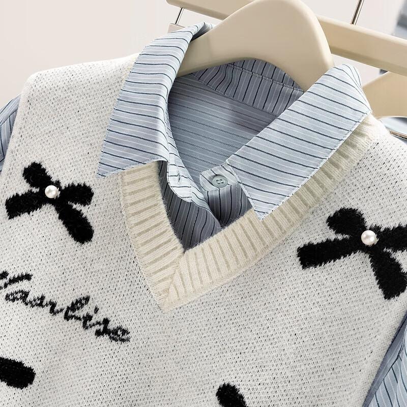 Women's V-Neck Contrast Bow Knit Vest
