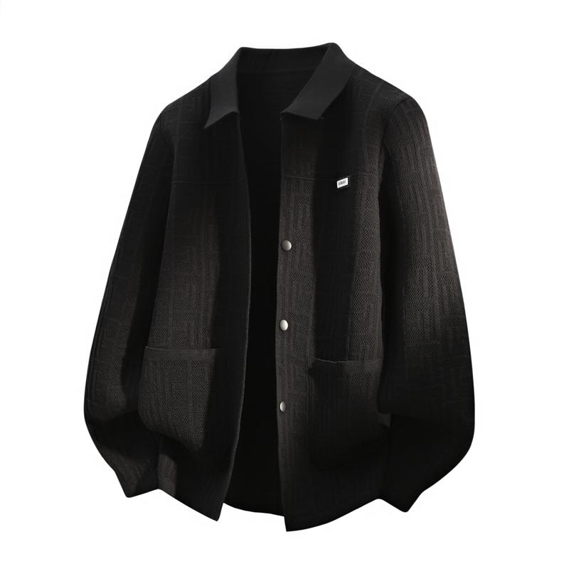 Męski sweter kardigan jesienno-zimowy luźny z geometrycznym wzorem i kontrastowymi kolorami modny casualowy top