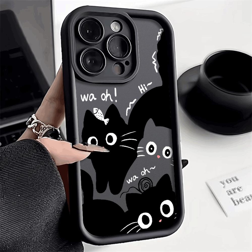 Cute black And White Cat Silicone Phone Case For iphone 16 15 14 13 12 11 Pro Max Shockproof Soft Shell Cover