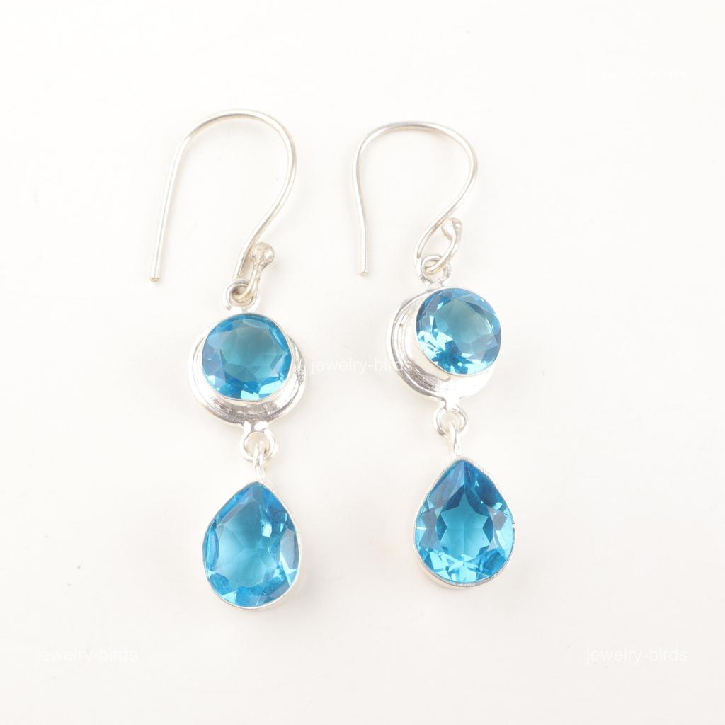 Natural Swiss Blue Topaz 925 Silver Drop Dangle Mothers Day New Earrings Jewelry EE-142-4