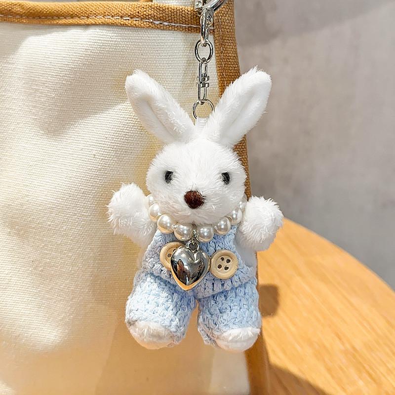Bunny Plush Unique Keychain With Dazzling Pearl Chain Available In Soft Color Options