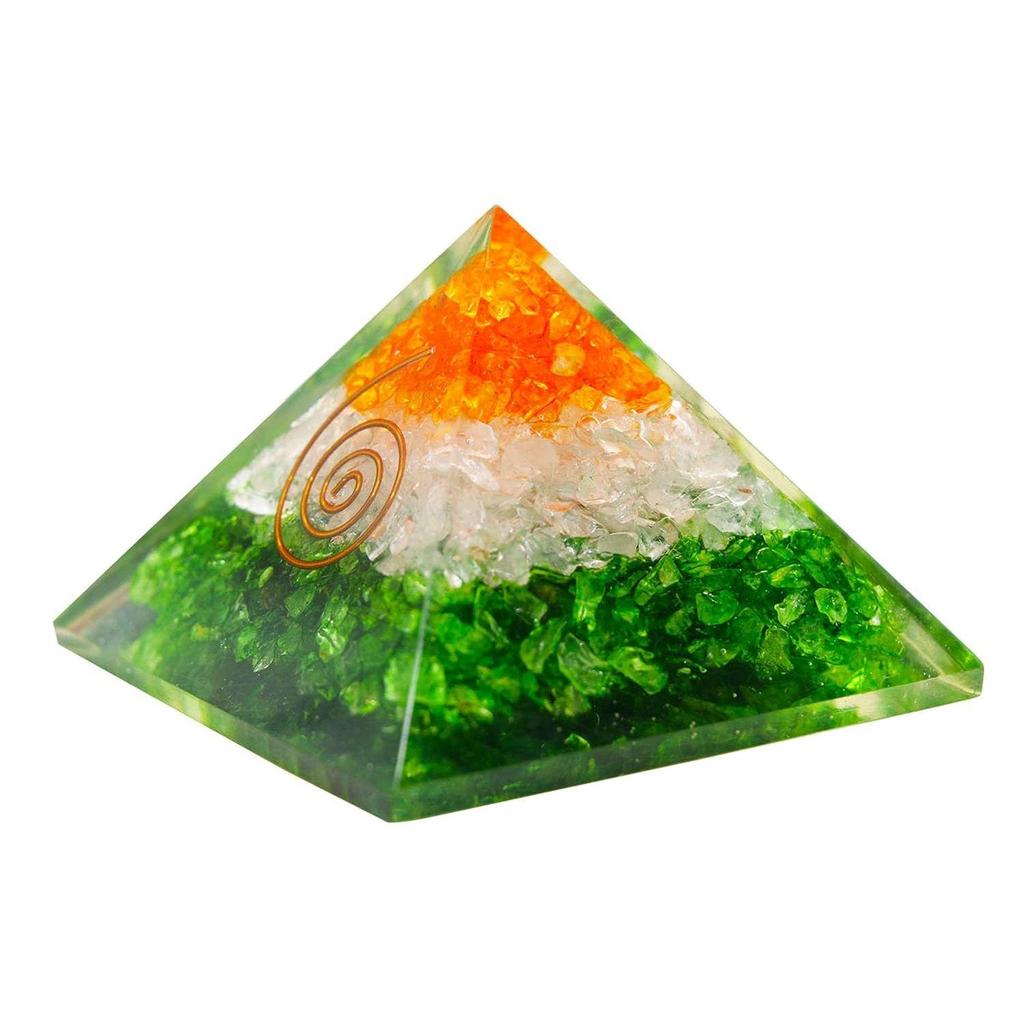 Resin Medium Size Multicolor Set of 1 Orgone Crystal Pyramid with Carnelian, Rock Crystal & Green Aventurine for Reiki Healing, Vastu Correction,