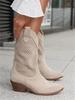 Fashion Women's Boots Mid Calf Retro Simple Suede Boots 5CM Square Heel Winter New Product Burnt Flower Suede Low Tube WomenShoe