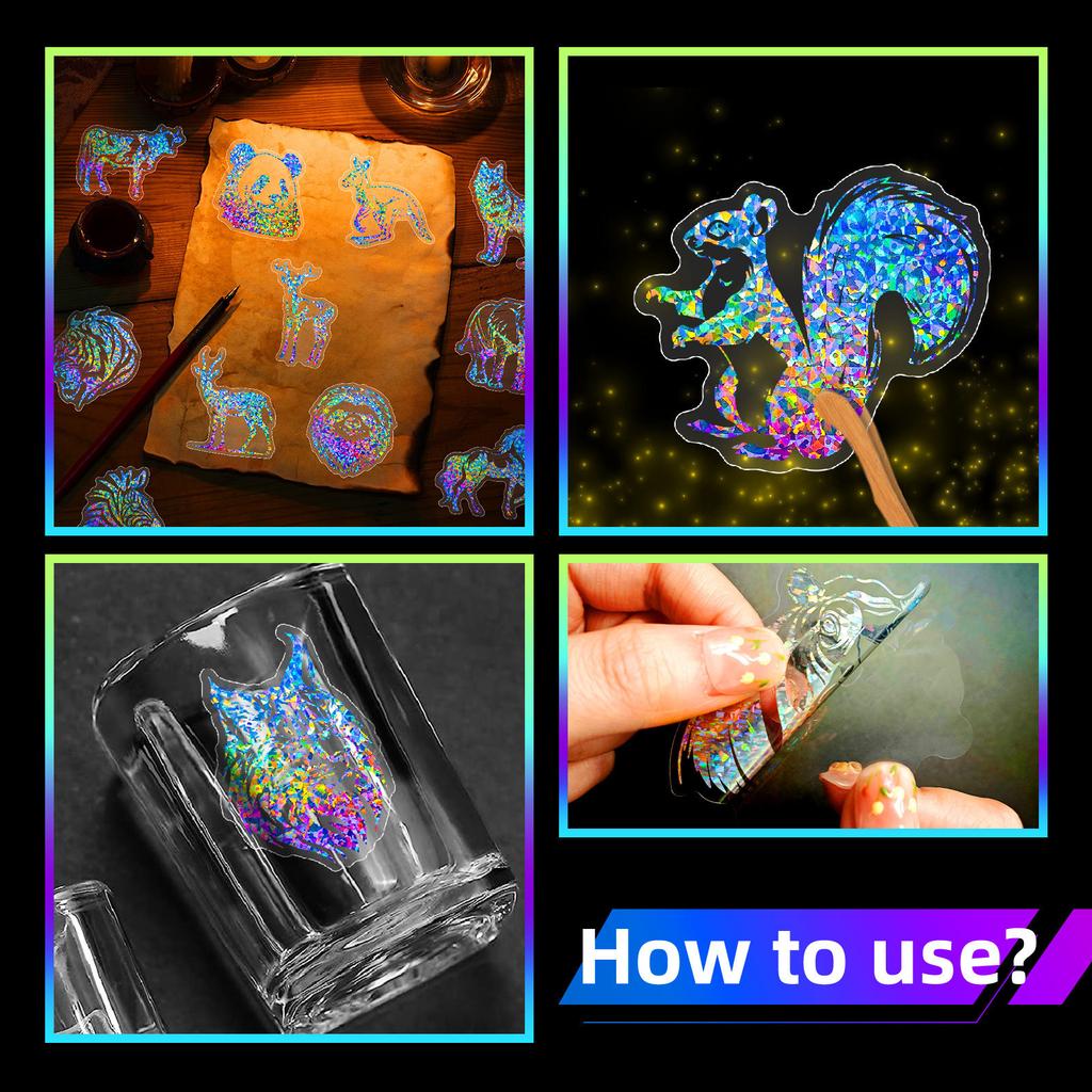 50 Self-Created Silver Laser Animal Pet Stickers Laser Colorful Goo Card Handbook Material Decorative Stickers