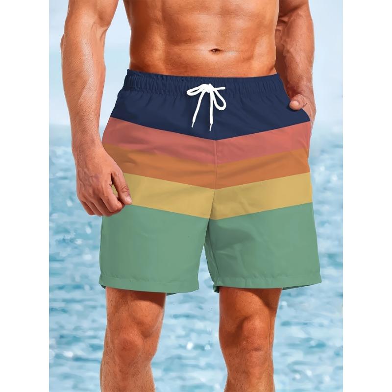 Men s Color Block Casual Beach Shorts with HD Printed Patterns S