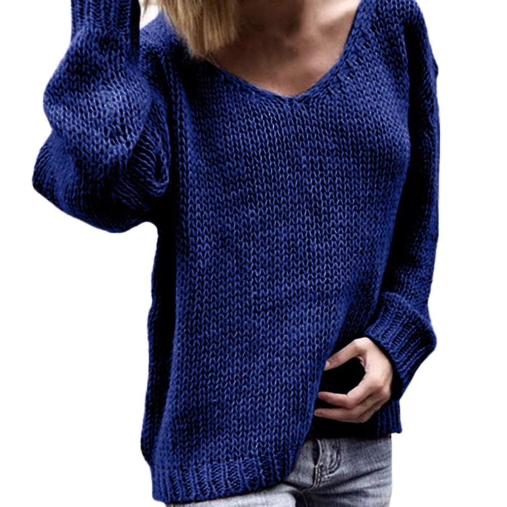 Women's Fashion V-neck Long Sleeve  Solid Color Sweaters and Knitted Sweaters