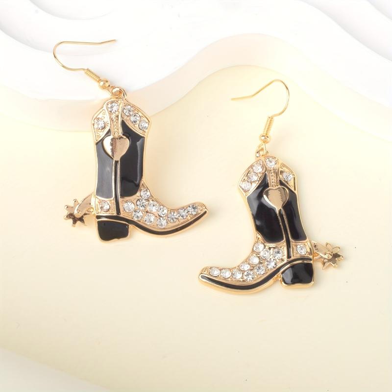 Personalized Sparkling Inlaid Zircon Cowboy Boots Pendant Earrings, Suitable for Women's Gothic Festival Accessories Gifts