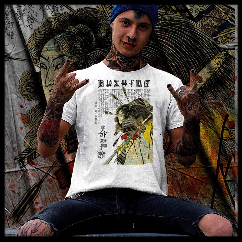 

Samurai T-Shirt wounded warrior with spear Bushido Code Japanese katana Kanji S