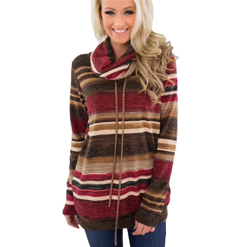 Buy Women Striped Cowl Neck Sweatshirt 