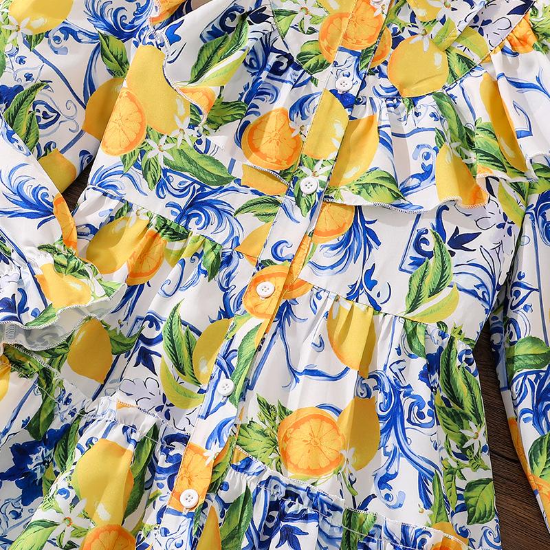 Girls' Dress Children's Clothing Autumn Winter New Style Floral Print Long-sleeved Girl 8-12Y Princess Dress