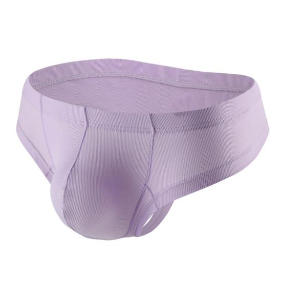 Men Summer Thong Low-rise Ice Silk Ribbed Briefs Solid Color High Elasticity Underwear