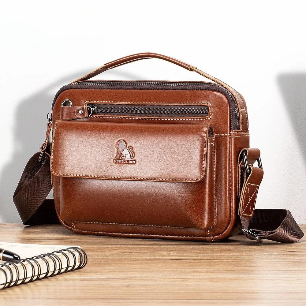 

Men s Genuine Leather Crossbody Messenger Bag Luxury Designer Shoulder Bag Casual Travel Handbag Multi-pocket Organizer світло-коричневого кольору