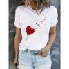European Size Heart Print Crew Neck T-shirt, Casual Short Sleeve Top for Spring & Summer, Women's Clothing