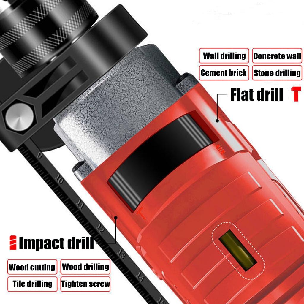 3000RPM Electric Handheld Impact Drill 220V Flat Drill Guns Hand Drills Torque Driver 220V with Wrench Measuring Scale 2000W