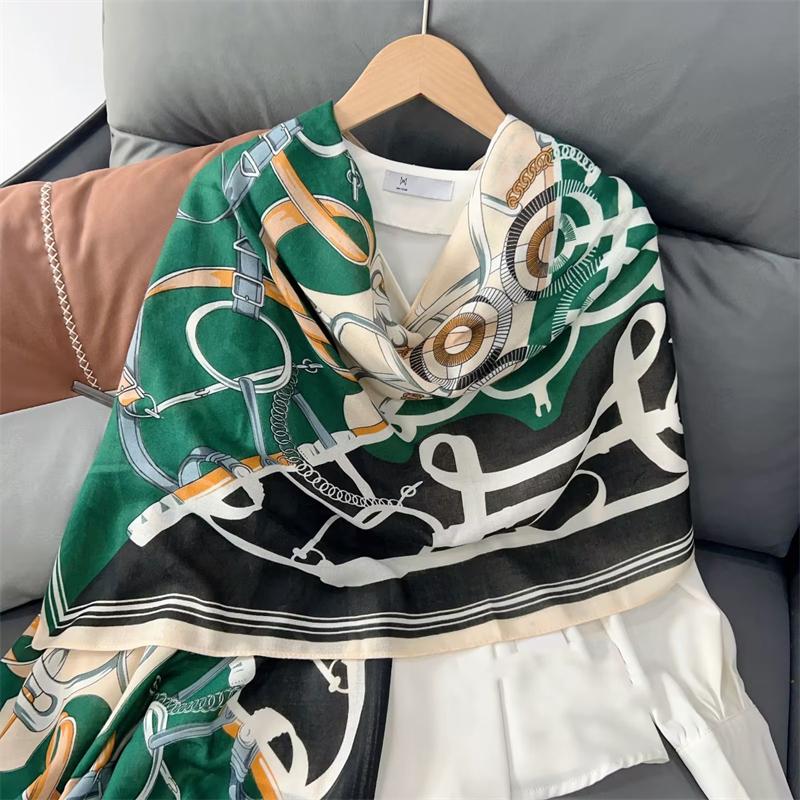 New Cotton Linen Scarf Versatile Printing Long Scarf Spring Autumn Korean Style Shawl Outerwear Warm Fashionable Women'S