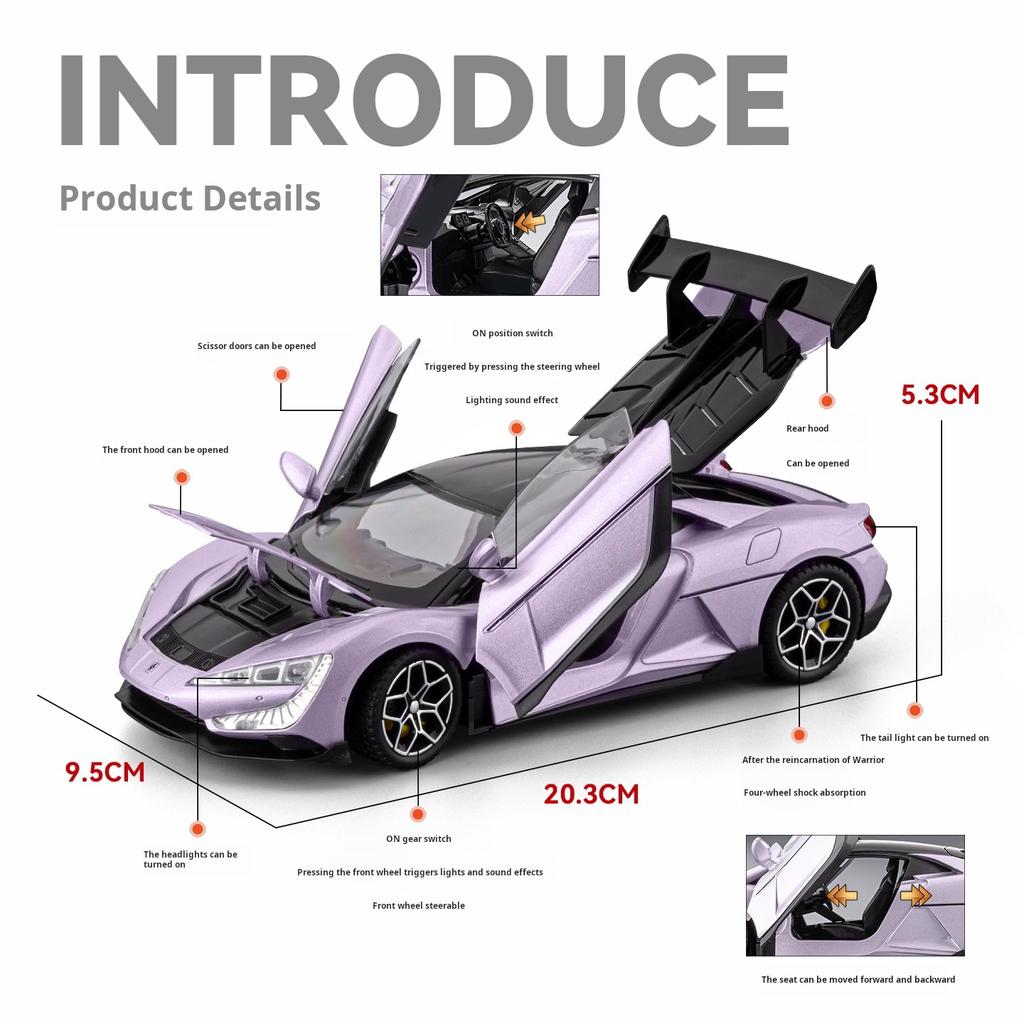 1:24 Yangwang U9 Model Car New Energy Super Car Diecast Alloy Simulation Collection Desktop Decoration Pull Back Kids Toy Gifts