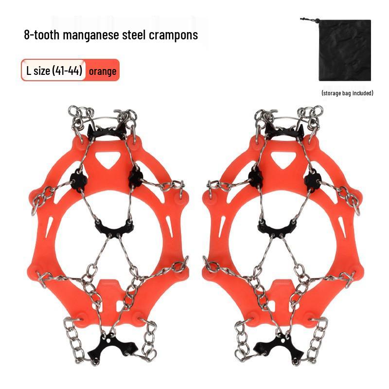 Crampones Reforzados con Bolsa de Almacenamiento: Cubrezapatos Antideslizantes de Látex Duraderos de 8 Dientes para Superficies Lluviosas, Rocosas y Nevadas.