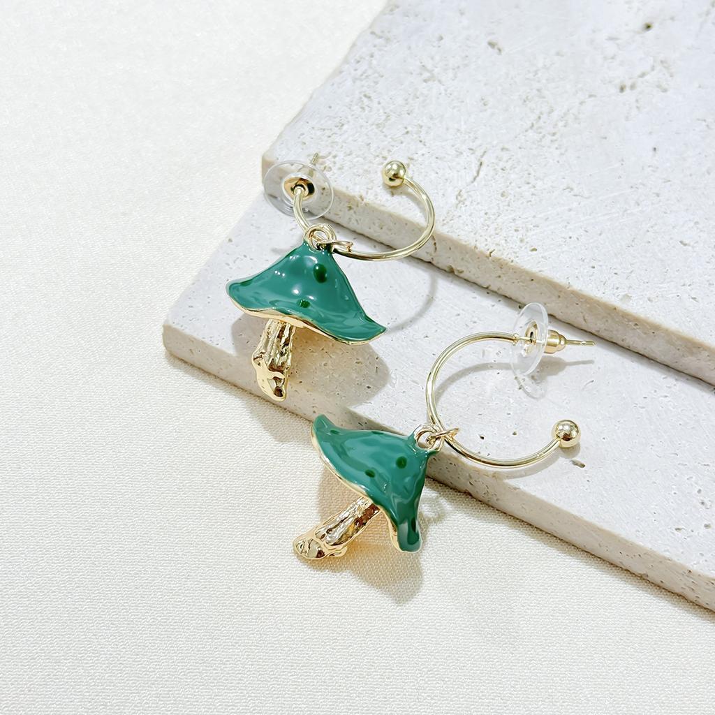 Creative Dream Cute Mori Small Mushroom Oil Drop Earrings Colorful Oil Drop Mushroom Earrings