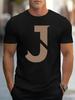 & WoShort Sleeve Crew Neck T-shirt with Bold Letter J Print - 100% Cotton
