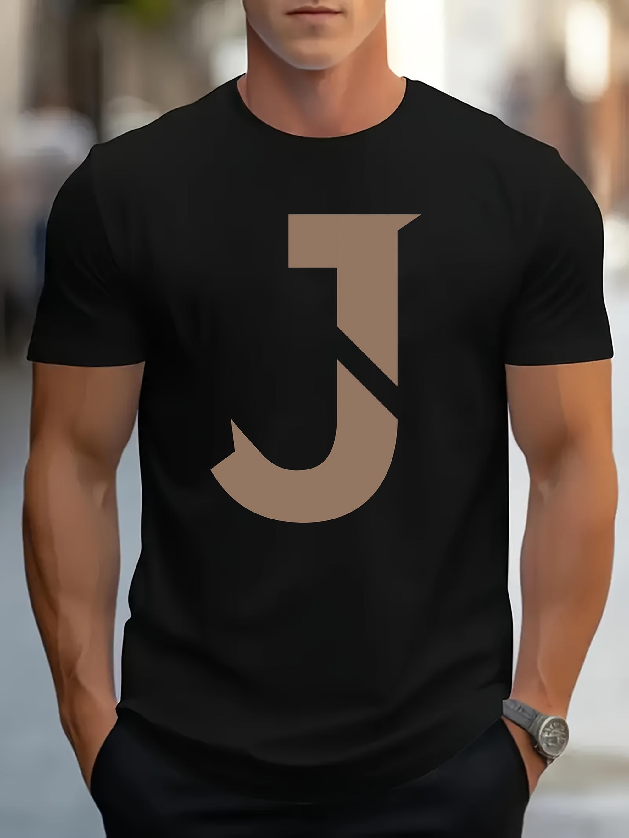 & WoShort Sleeve Crew Neck T-shirt with Bold Letter J Print - 100% Cotton S