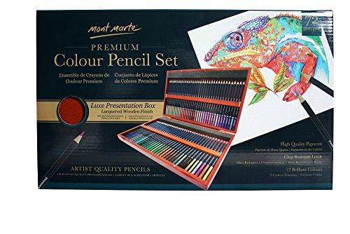Mont Marte Colored Pencils Premium 72 Colors in Wooden Case [COLOUR PENCILS BOX SET PREMIUM 72PC] Artist Quality, High-Quality Pigments, MPN0119 [Auth