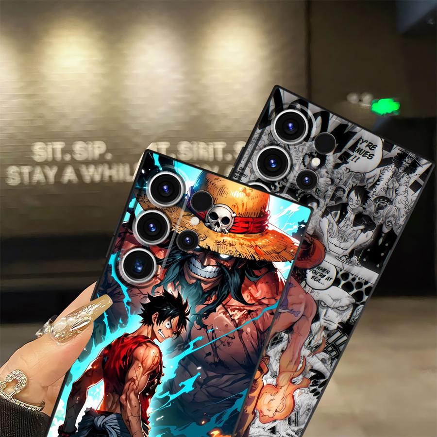 One Piece Luffy Ace Black Soft Phone Cover Case for Samsung Galaxy S25 Edge S21 FE S24 Plus S20 S23 Ultra