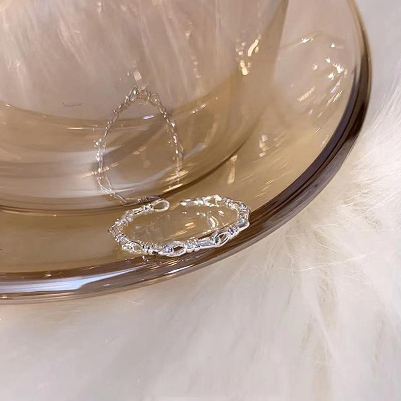 Korean version chain square diamond ring feeling stacked plain ring index finger ring ins wind opening ring