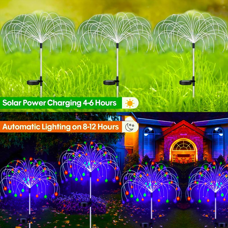 8PCS LED Solar Firework Lamp Outdoor Garden Decor Pathway Fairy Lights Waterproof Christmas Yard Balcony Patio Lawn Solar Light