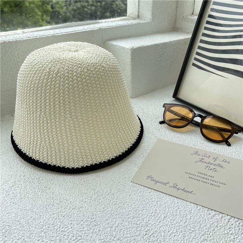 Stylish Fisherman Hat For Women With Wide Brim Top Round Straw Sun Hat Face-lifting Han Edition Outdoor Beach Cap