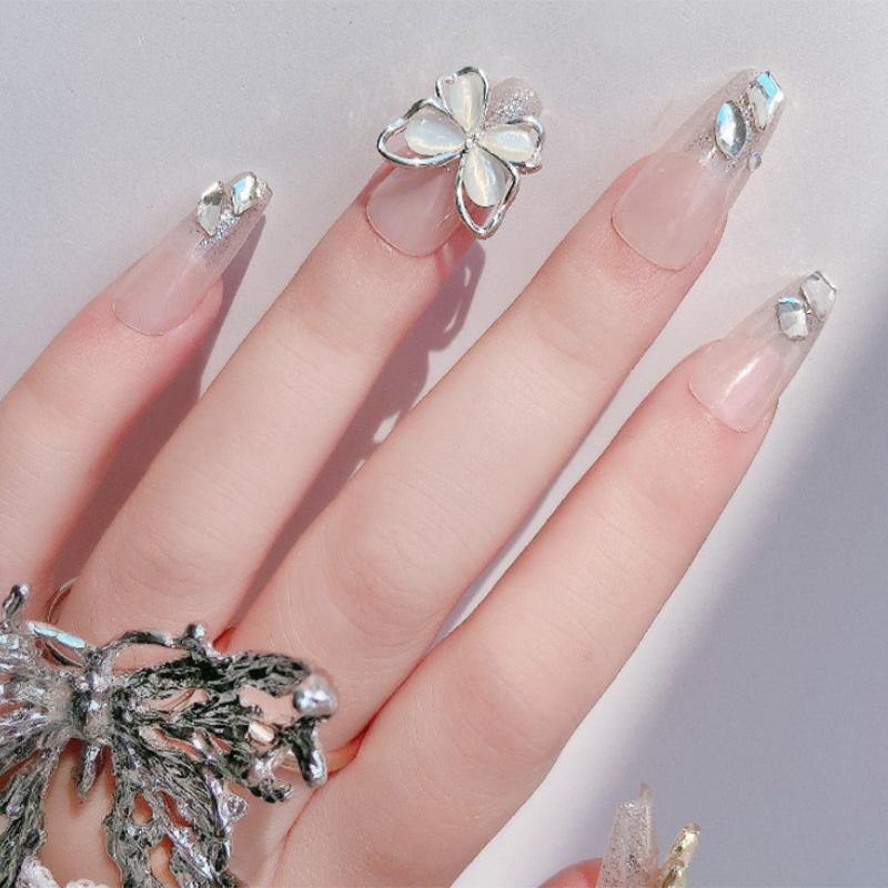 5Pcs New Design Hollow Butterfly Nail Charms Jewelry 14.5X13Mm Butterfly Nail Alloy Rhinestones For Nail 3D Supplies