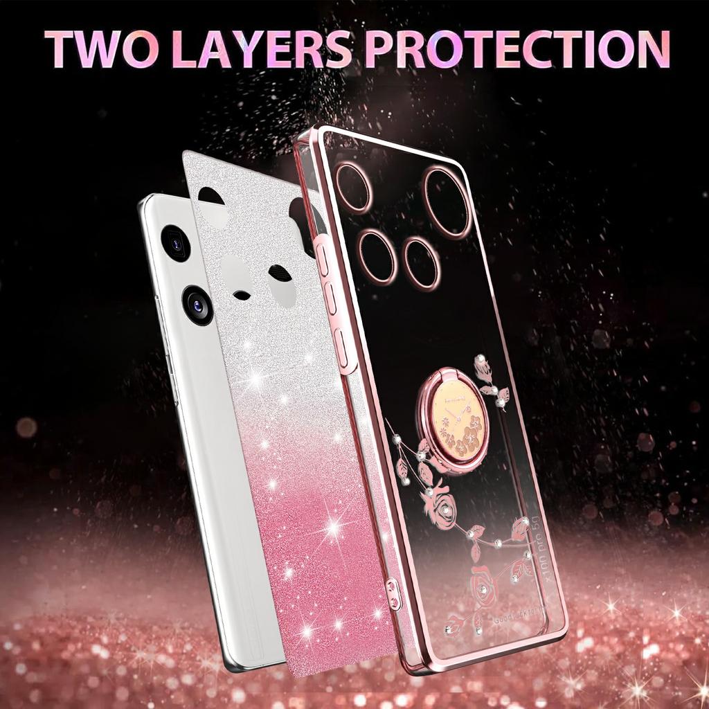For Nothing Phone (3) 5G Case Ring Kickstand TPU Flowers Phone Cover Gradient Glitter