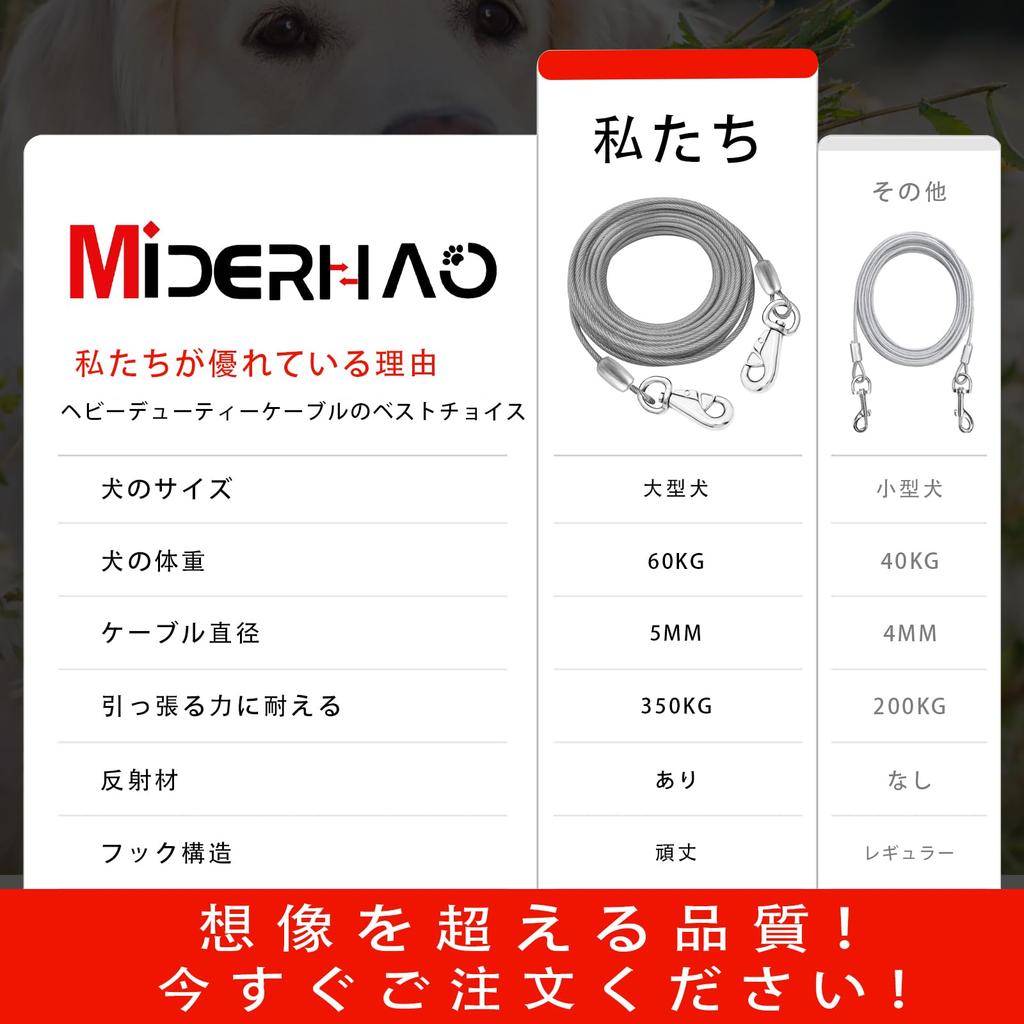 MiderHao Mooring Cable Dog Leash Garden Dog Runner Dog Cable 60KG Outdoor Dog Chain 2m/3m/4.5m