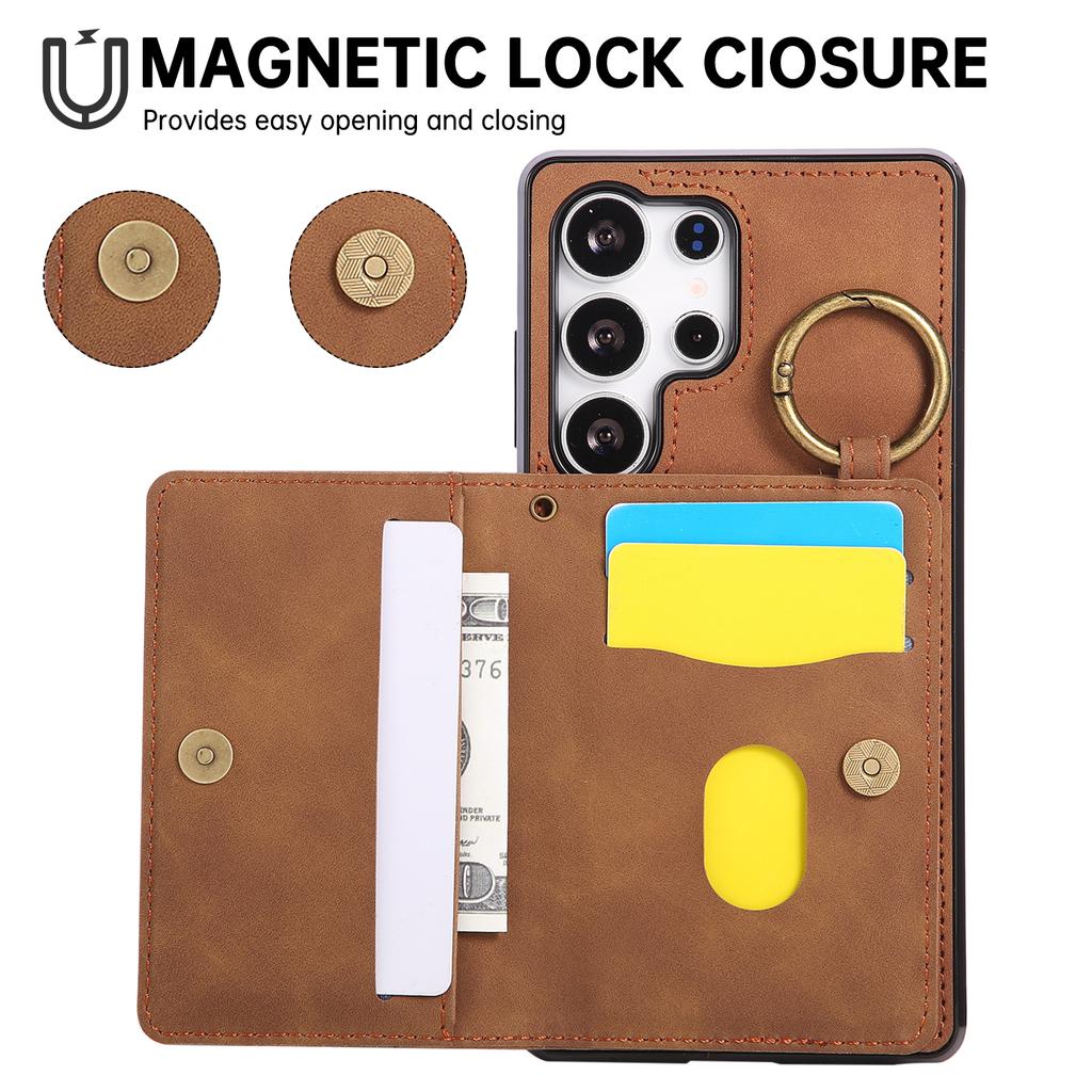 Crossbody Ring Holder Vertical Card Solt Wallet Leather Case For Samsung S26 Ultra S25 Plus S24 A26 A17 A07 long Lanyard Cover