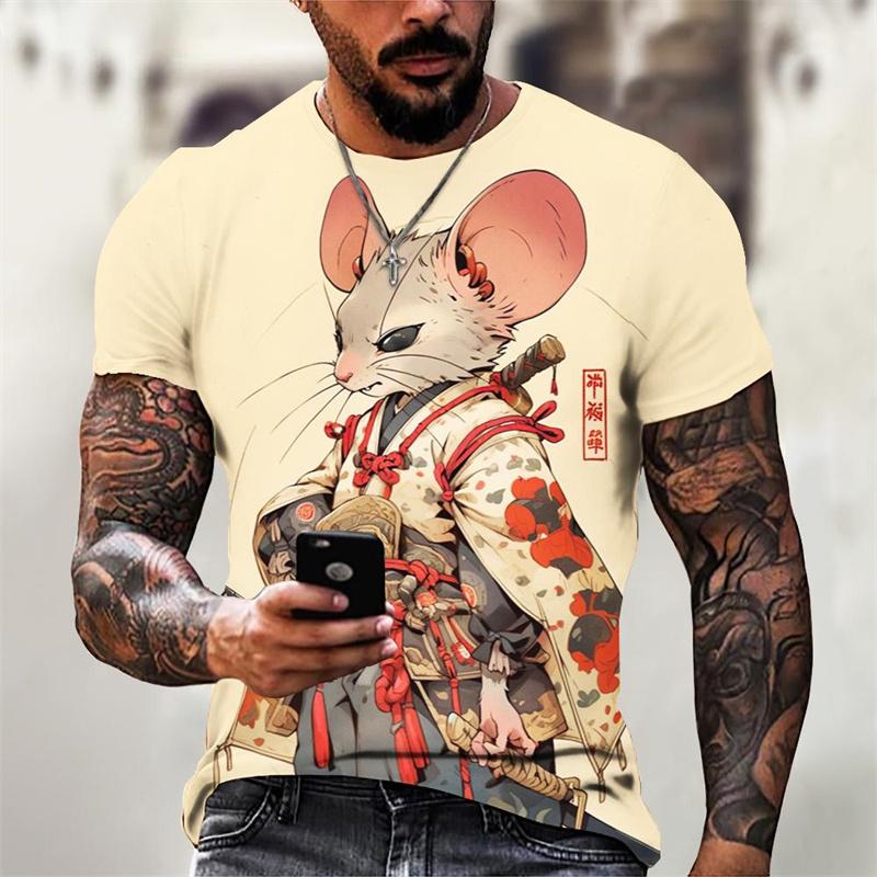 Animal Warrior Pattern T-Shirt Men Anaimal 3D Print Summer Casual Oversized Short Sleeve T-Shirt Comfortable O-Neck Breathable T-Shirt