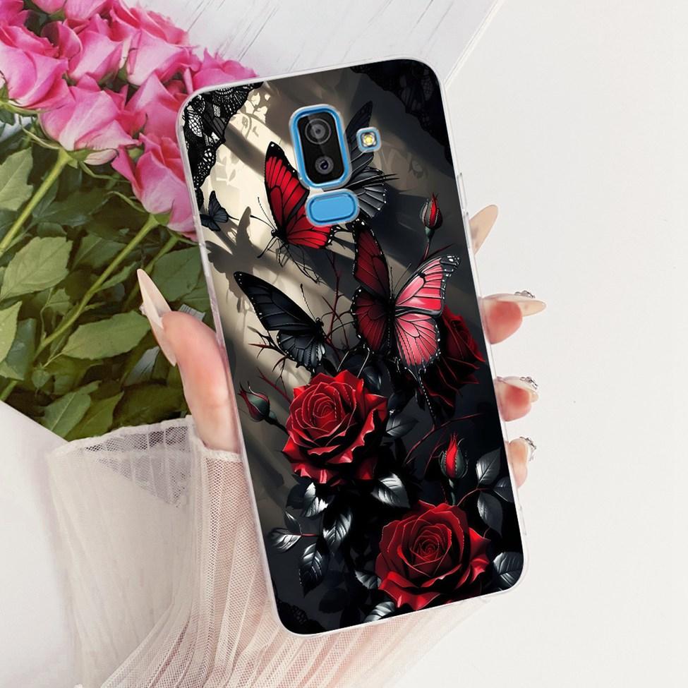 Clear Cover For Samsung J8 2018 Case SM-J810G Cute Cat Fashion Butterfly Funny 2D Painted Casing For Samsung Galaxy J8 2018