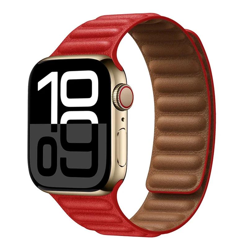 Leather Strap for Apple Watch Band 42mm 46mm 45mm 44mm 40mm Original Magnetic Loop Link Bracelet iWatch Ultar 2 49mm 10 9 8 7 SE