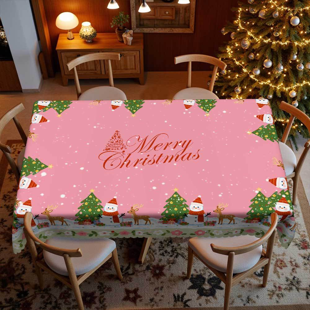 Christmas Themed Tablecloth Snowman Reindeer Gift Lace, Polyester Waterproof Table Cloth, Christmas Decorative Table Cloth
