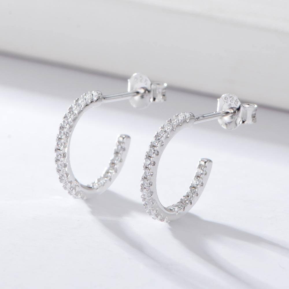 S925 Silver Inlaid Colored Zircon C-shaped Earrings Gold Plated Fine Cuff Hoop Stylish Trendy Design for Women Gift