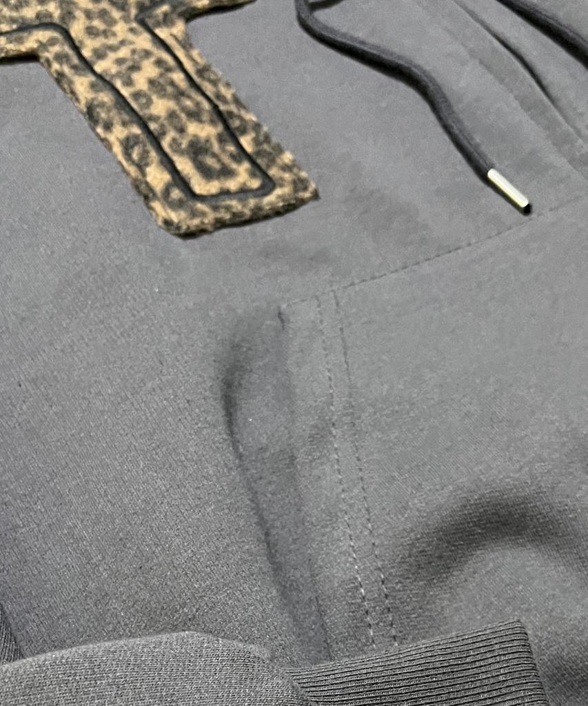 Sk8Er Rock Striking Cross Sweat Hood Zip-Up ((Dark Gray))