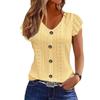 Spring New Women's Fashion Casual Solid Color Ruffles Sleeve V-Neck T-Shirt
