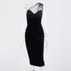 Single Shoulder Midi Dress Cut Out Mesh Velour Sexy Split Black Dress Woman Elegant Fashion Bodycon Party Wear