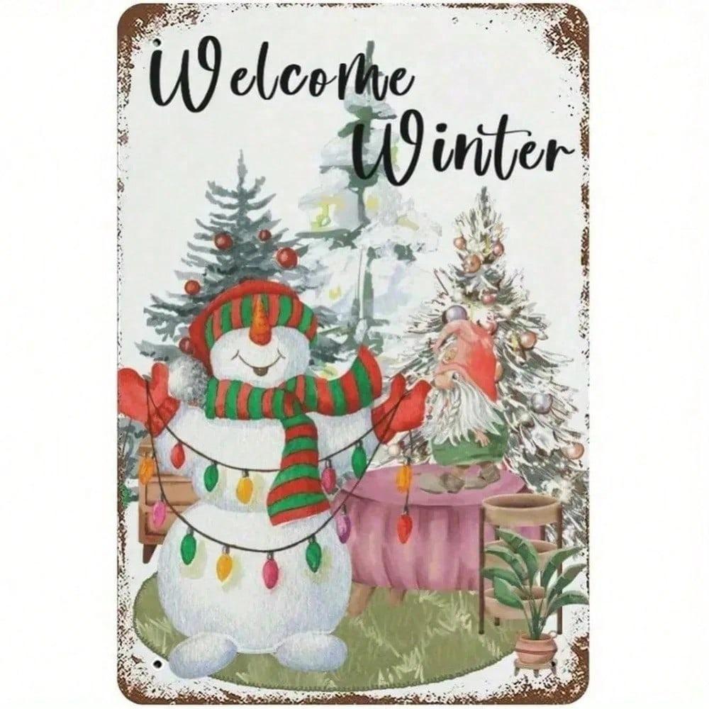 Vintage Metal Santa Snowman Wall Plaque Handmade Farmhouse Rustic Christmas Tin Sign Indoor Outdoor Decor