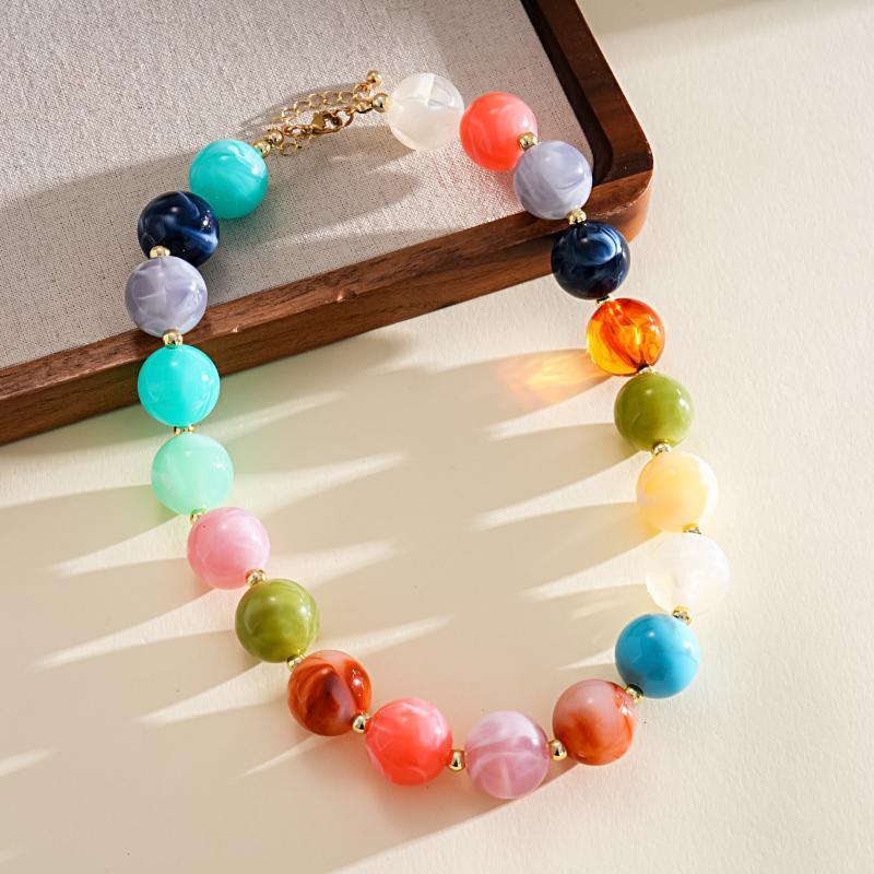 Bohemian Kleurrijke Acryl Kralen Choker Ketting Voor Vrouwen Mode Statement Sleutelbeen Ketting Esthetische Y2K Nek Sieraden