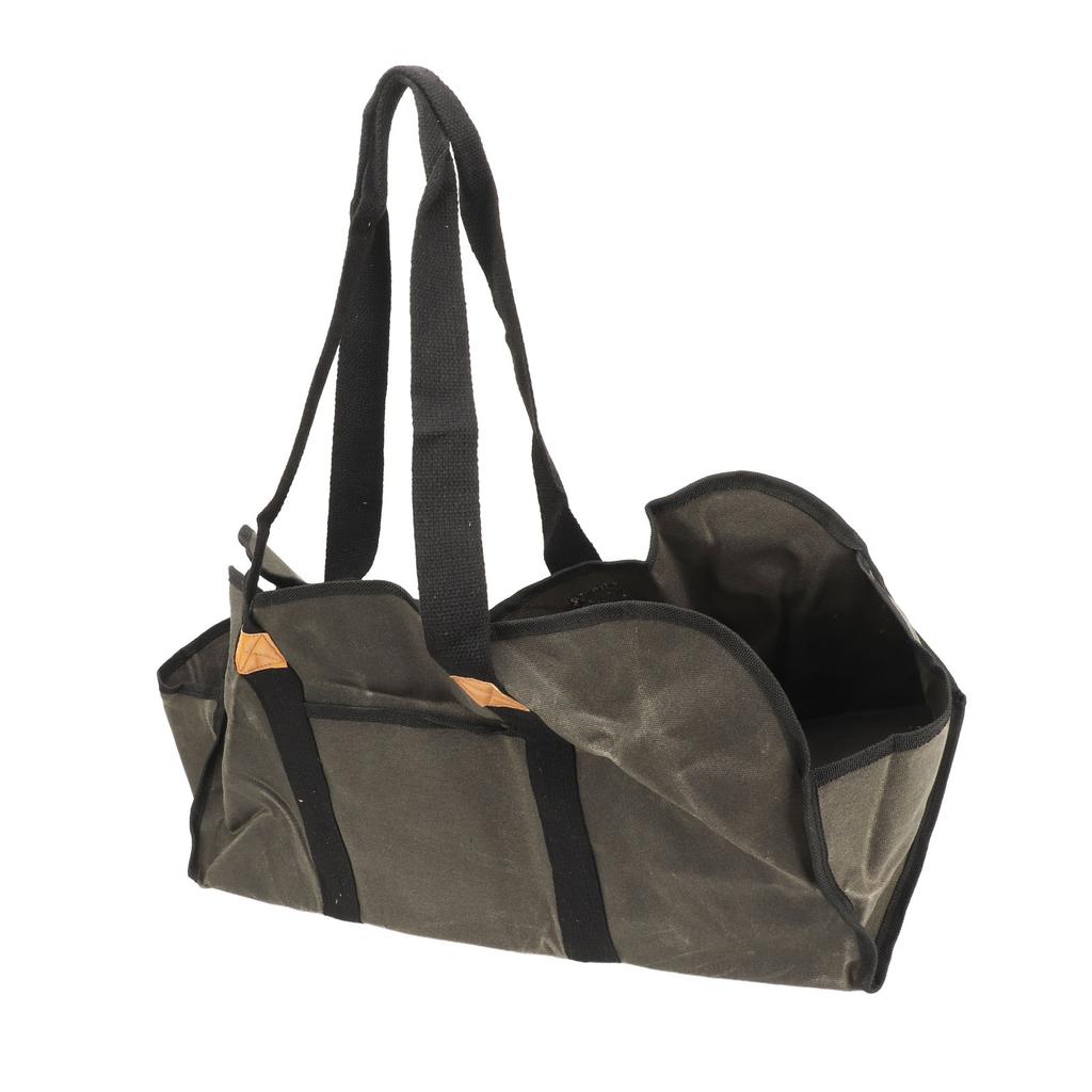 Log Carrier Waxed Canvas Dark Green Waterproof Large Capacity Reinforced Handles Foldable Anti Slip Firewood Bag for