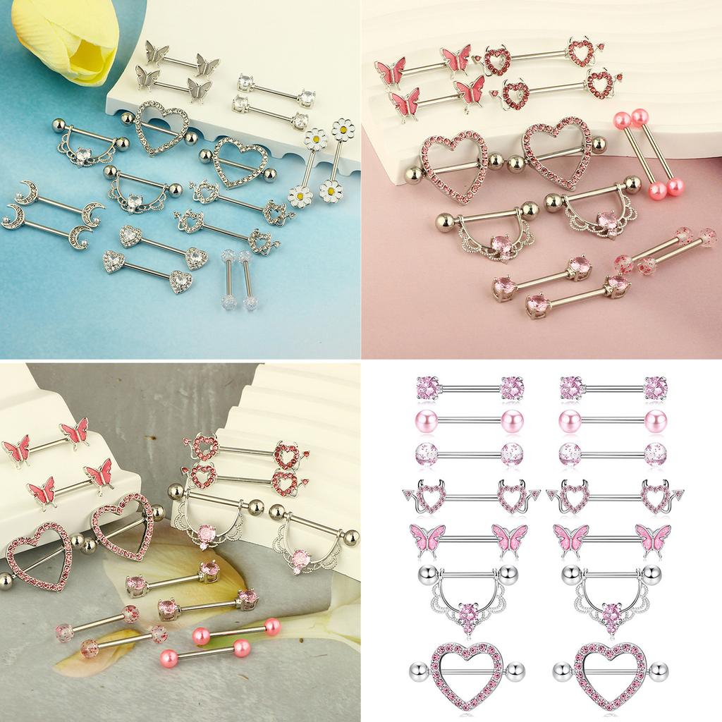 Fashionable Nipple Rings Jewelry Set with Sparkling Pink Silver Cubic Zirconia Stones for Fashion Enthusiasts