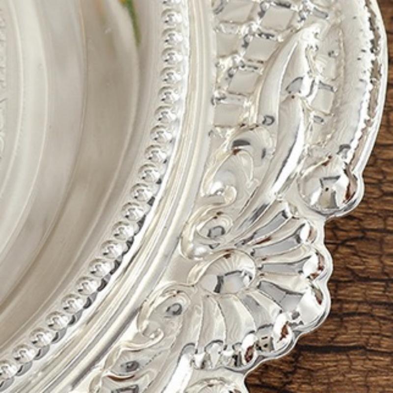 Fruit Tray, Alloy Home Round Plate, Large Size Silver Retro Snack Disc, Living Room Desktop Decoration Storage Supplies,44 cm