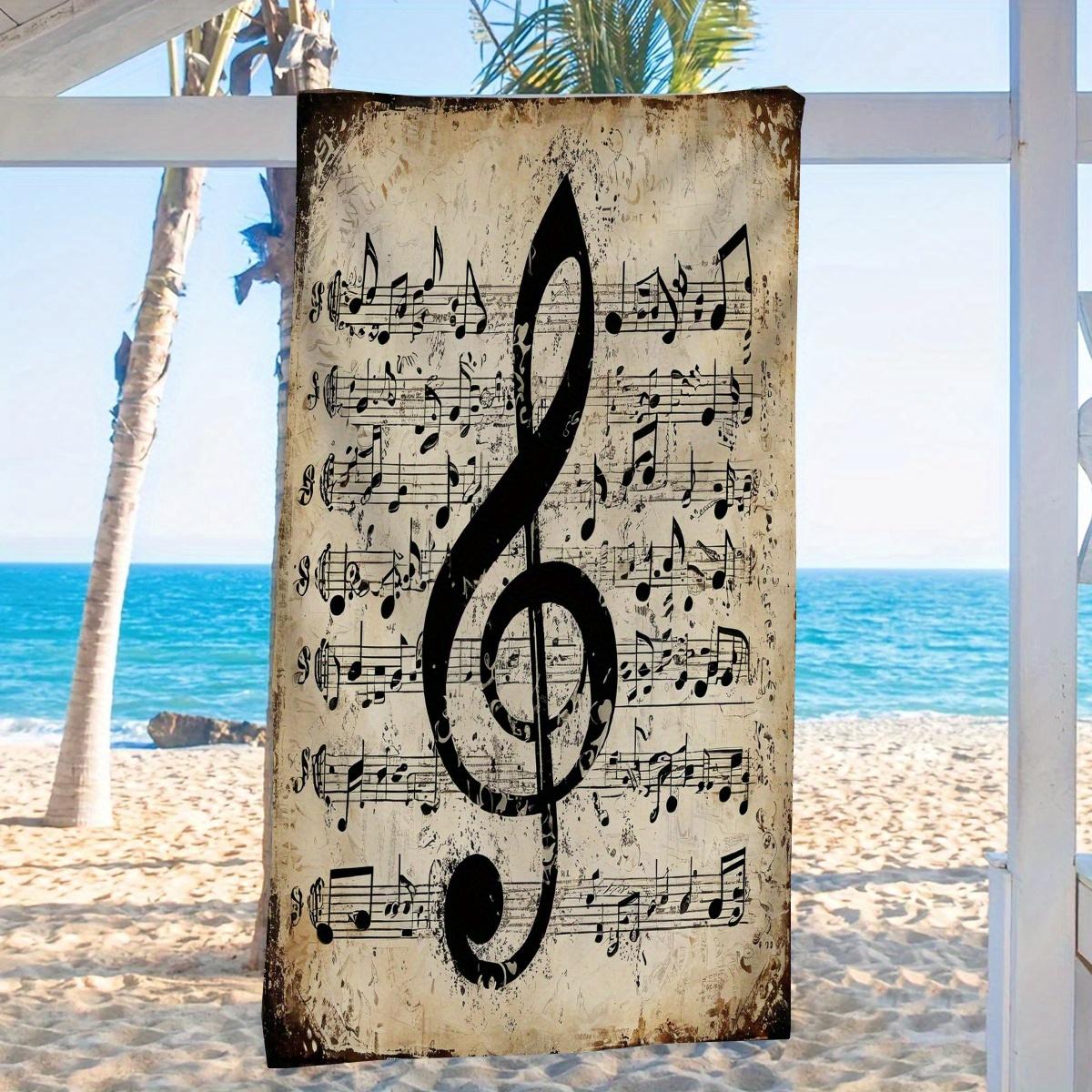 

Music Note Beach Towel Super Soft Microfiber Quick-Dry Large Bath Towel with Treble Clef Sheet Music Design for Beach Yoga W40*H60(CM)